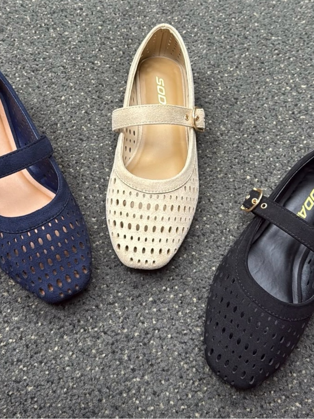 Soda Women's Beige Perforated Mary Jane Flat with Buckle Strap